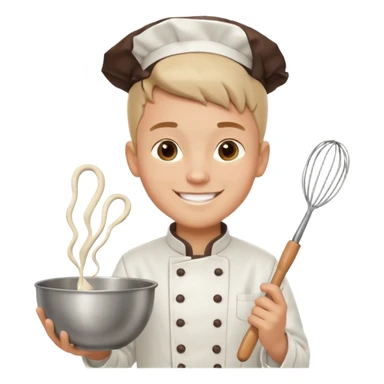 Male Young Pastry Chef – smiling, holding whisk and mixing bowl. sticker