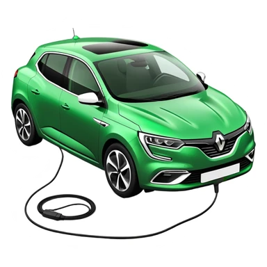 Renault Megane E-Tech electric car with charging cable plugged in, green color sticker