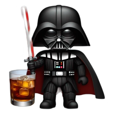 Darth Vader with a red lightsaber in his right hand and a scotch whiskey glass in his left hand sticker