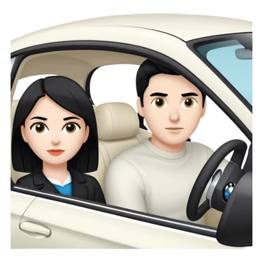 white girl with black hair with a white guy with black hair in bmw white car sticker