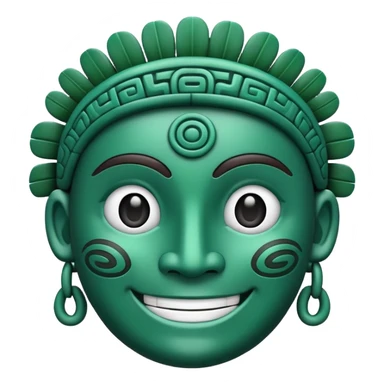 Elegant Mayan face smiling emoji with expressive features, minimalist design, only pure white and dark green colors sticker