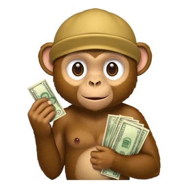 monkey holding money on sholdure sticker
