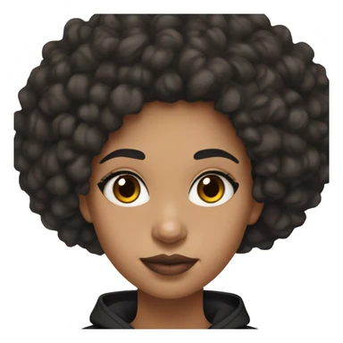 mixed girl with black curly hair and dark brown eyes and has lips with brown lip liner combo and wearing a Nike hoodie black  sticker