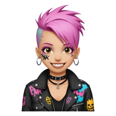 a punk girl with dyed hair and wear a punk graffiti jacket with black choker grin playfully  sticker