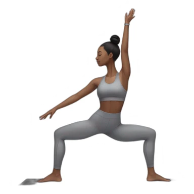 Pale skinned fit woman In a gray tight yoga suit and wristbands With black hair in a bun doing yoga sticker
