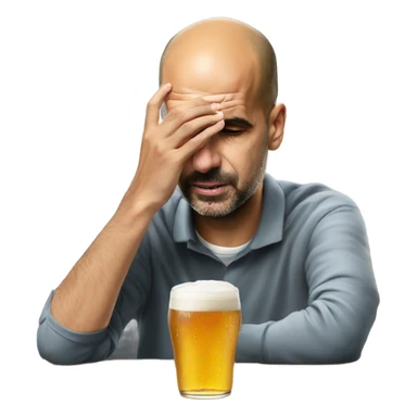 Pep Guardiola crying into his beer sticker