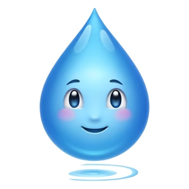 showing small blue water droplets floating gently in the air above a shiny surface, creating a fresh and slightly wet appearance — the surface has a soft reflective glow, representing humidity or moisture — clean, soft lighting and smooth rounded emoji design sticker