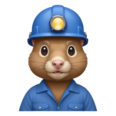 a mole rat, blue helmet, headlamp, brown worker cloth sticker