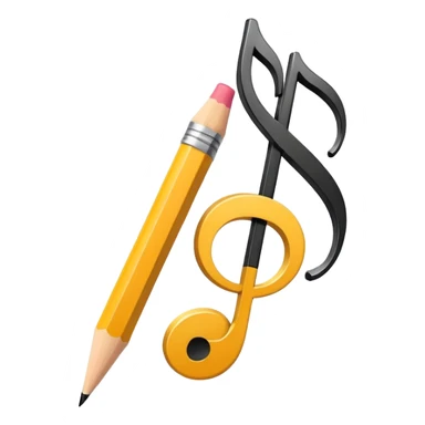 Minimalistic flat vector icon, iOS style, thin black contour on white background. Musical note with a pencil crossing it. Clean, no text, no shadows sticker