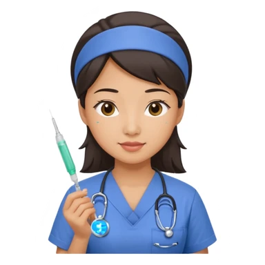 a modern day asian woman nurse holding a vaccination needle sticker
