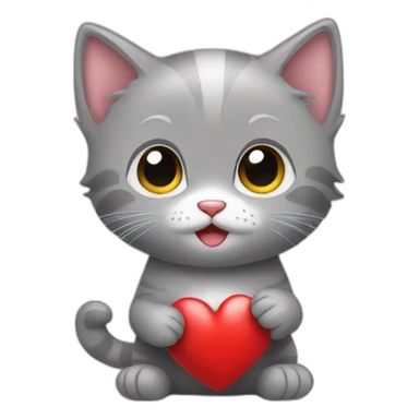 Gray kitten with heart sticker