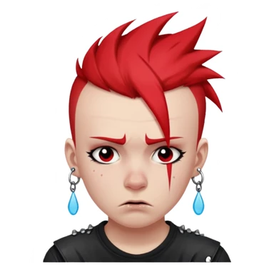 ["Punk youth with red mohawk, tears running down cheeks."] sticker