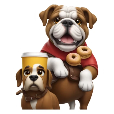 a bulldog riding a horse with bob ross and a tim hortons coffee sticker