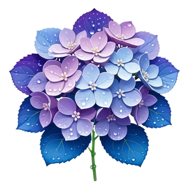 Japanese style hydrangea (ajisai) flower in ukiyo-e inspired design, delicate blue-purple gradient, elegant composition with raindrops, traditional Japanese aesthetic sticker