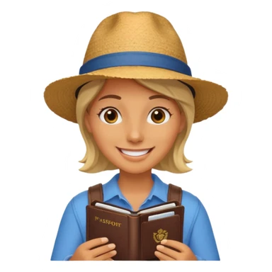 Traveler character with passport sticker