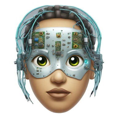 Cyborg head with eye implant and circuitry sticker