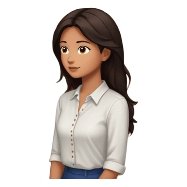 woman side profile standing next to a brick wall of which she is both just behind and just outside of, looking past the edge of the brick wall into the empty space sticker