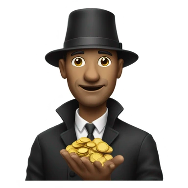 Man with big nose and little hat holding change sticker