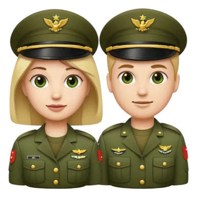 one emoji (female) wearing Army combat uniform and a second emoji (male) wearing the army green service uniform sticker