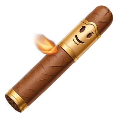 Emoji-style cigar icon, dark brown wrapper, subtle smoke, minimalistic, clean silhouette sticker