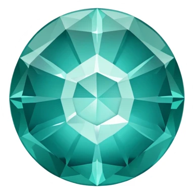 Faceted round grandidierite gem with teal blue-green hue and clear transparency sticker