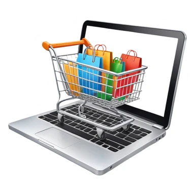 laptop with a shopping cart on the screen, representing online shopping and e-commerce sticker