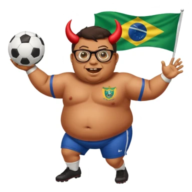 make an guy called pedro who is dancing with a football and playing brazzilian phonk and hee has glasses and is obese and make it look like hes listening to brazzilian phonk so it has a brazil flag and text saying phonk on it and give him demon laser eyes sticker