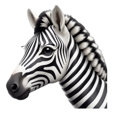 Cinematic Noble Zebra Portrait Emoji, Poised and regal, with a lean, elegant build, a long, graceful equine snout and striking fur of bold black and white stripes, deep-set soulful piercing eyes, Simplified yet sharp and sophisticated features, highly detailed, glowing with a soft, dignified glow, high shine, intelligent and graceful, stylized with an air of savannah chic, focused and attentive, soft glowing outline, capturing the essence of a watchful and confident equine that feels as though it could gallop out of the screen with effortless authority! sticker