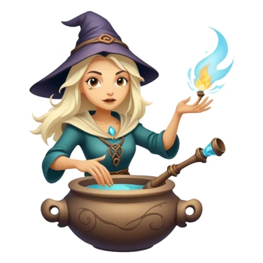 Baba Yaga sorceress woman flying in a mortar, magical aura sticker
