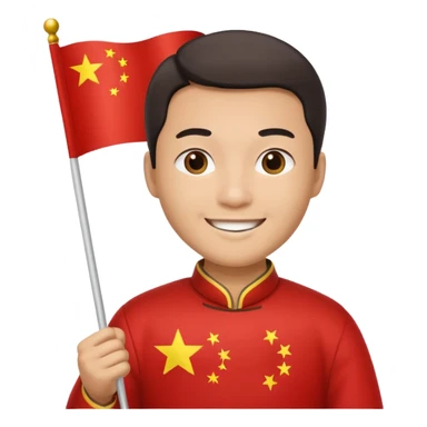A Chinese man with a Chinese flag sticker