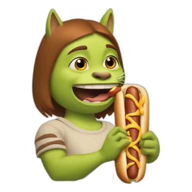 shrek eating a hotdog with a cat on its head that plays the flute sticker