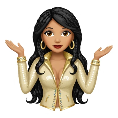 Trina Braxton with long jet black hair, cream sequin outfit sticker