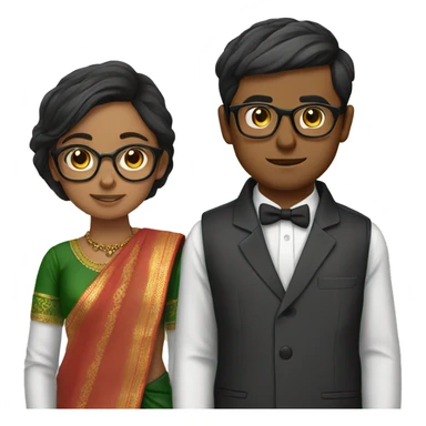 Girl with specs n saree and beside a boy with formal sirt sticker
