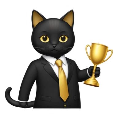 A black cat in a black business suit and the name PrimeCopy next to it sticker