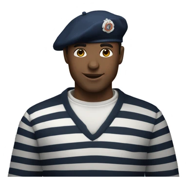french man wearing a black beret and a classic marinière (striped) shirt with white and navy blue stripes. sticker