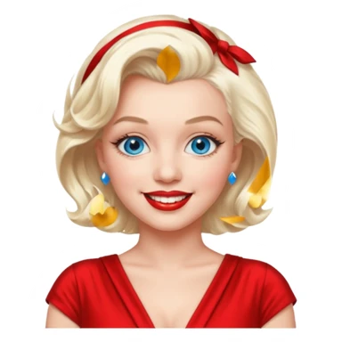 Marilyn Monroe with blue eyes, platinum blonde hair, red outfit sticker