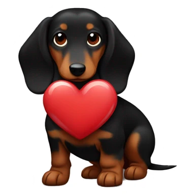 black and brown long haired daschund hugging a heart sticker