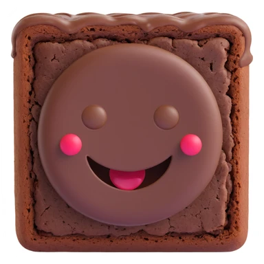 3D chocolate brownie with a smiley face, cute and rounded, 3D emoji style sticker