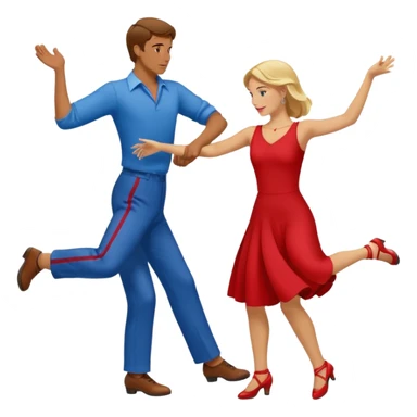 Two people. Man wearing all  RED with brown hair. Women  ALL blue with blond hair. Swing Dancing. Need four legs sticker