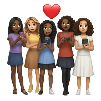 8 girls doing a photo like in Friends serial and a heart sticker