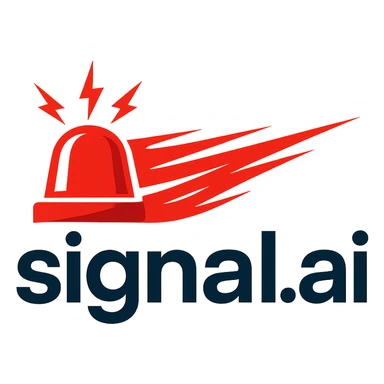 logo for signal.ai, features the text 'signal.ai' and a stylized emergency signal or wave, conveying speed and support, modern tech style, bold colors sticker