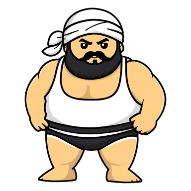 White skin fat guy with black durag, beard and mustache in wrestling singlet sticker