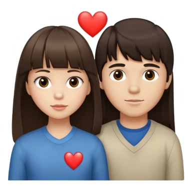 girl brunette with bangs long hair with boy dark brown hair with bangs with straight eyebrows with a light color heart between them. sticker