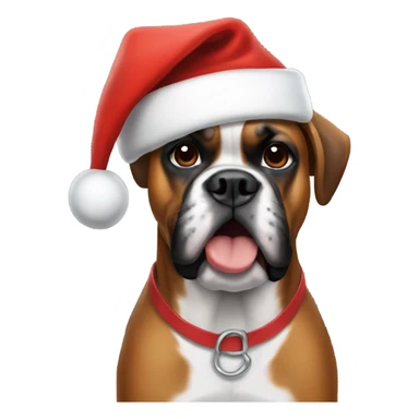 Boxer dog wearing a Santa hat sticker
