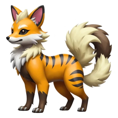 Shiny Neon Glossy Silvally-Arcanine-Aardwolf-Tanuki-Genet-Bobcat-fusion-animal-hybrid-creature, full body sticker