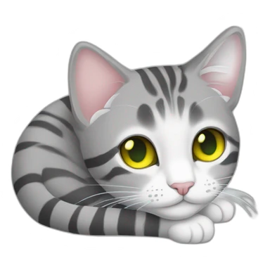 light gray tabby cat with white stripes domestic short hair with yellow green blue eyes and black pupil sleeping sticker