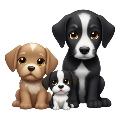 boy and girl couple with white skin and black hair, sitting next to black and white puppy, also a brown puppy sticker