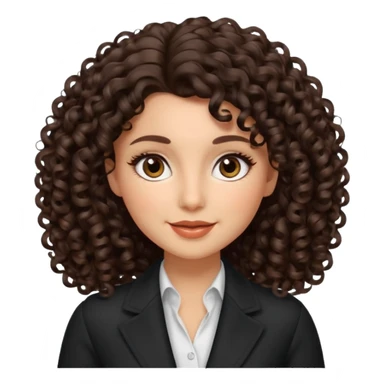 beautiful female memoji, dark brown voluminous curly hair, big brown eyes, natural glow, soft smile, elegant and classy sticker