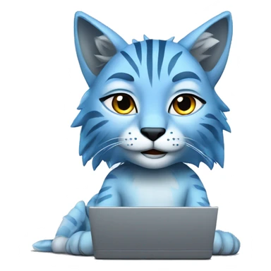 A blue lynx with a laptop sticker
