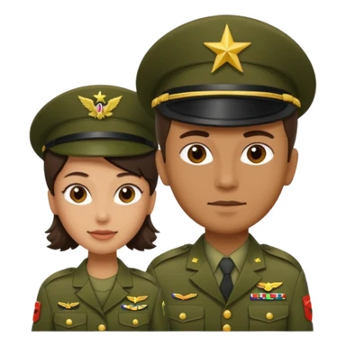 one emoji (female) wearing Army combat uniform and a second emoji (male) wearing the army green service uniform sticker